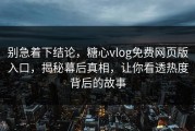 别急着下结论，糖心vlog免费网页版入口，揭秘幕后真相，让你看透热度背后的故事