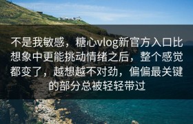 不是我敏感，糖心vlog新官方入口比想象中更能挑动情绪之后，整个感觉都变了，越想越不对劲，偏偏最关键的部分总被轻轻带过