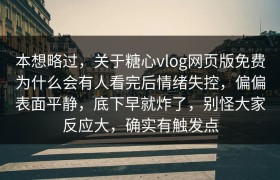 本想略过，关于糖心vlog网页版免费为什么会有人看完后情绪失控，偏偏表面平静，底下早就炸了，别怪大家反应大，确实有触发点