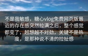 不是我敏感，糖心vlog免费网页版最近的存在感突然拉满之后，整个感觉都变了，越想越不对劲，关键不是热度，是那种说不清的拉扯感