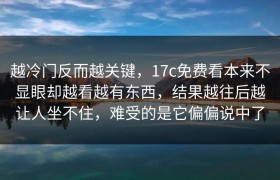 越冷门反而越关键，17c免费看本来不显眼却越看越有东西，结果越往后越让人坐不住，难受的是它偏偏说中了