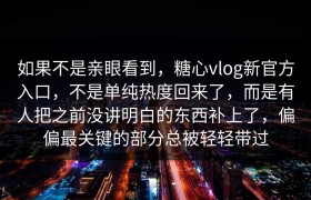 如果不是亲眼看到，糖心vlog新官方入口，不是单纯热度回来了，而是有人把之前没讲明白的东西补上了，偏偏最关键的部分总被轻轻带过