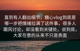 直到有人翻出细节，糖心vlog到底是哪一步把情绪拉满了这件事，很多人跟风讨论，却没看到关键处，说到底，大家在意的从来不只是表面