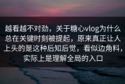 越看越不对劲，关于糖心vlog为什么总在关键时刻被提起，原来真正让人上头的是这种后知后觉，看似边角料，实际上是理解全局的入口