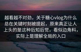 越看越不对劲，关于糖心vlog为什么总在关键时刻被提起，原来真正让人上头的是这种后知后觉，看似边角料，实际上是理解全局的入口