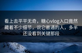 看上去平平无奇，糖心vlog入口竟然藏着不少细节，说它普通的人，多半还没看到关键那段