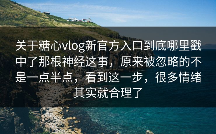关于糖心vlog新官方入口到底哪里戳中了那根神经这事，原来被忽略的不是一点半点，看到这一步，很多情绪其实就合理了