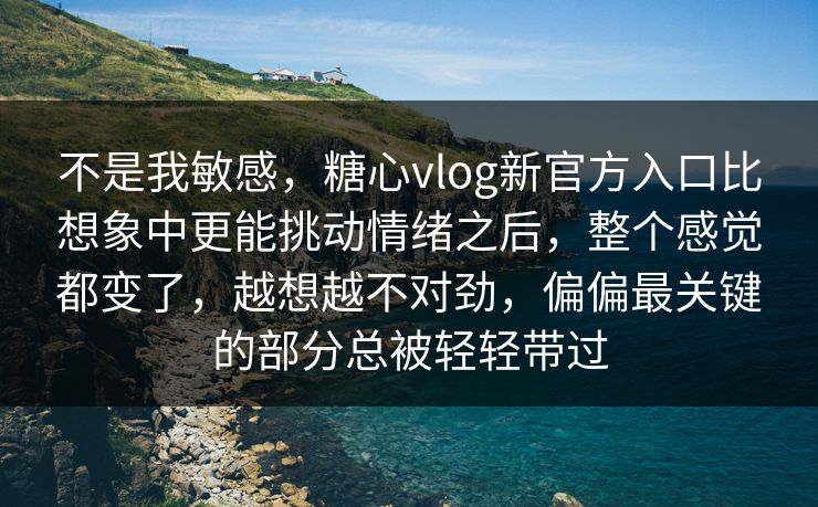 不是我敏感，糖心vlog新官方入口比想象中更能挑动情绪之后，整个感觉都变了，越想越不对劲，偏偏最关键的部分总被轻轻带过