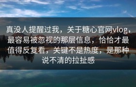 真没人提醒过我，关于糖心官网vlog，最容易被忽视的那层信息，恰恰才最值得反复看，关键不是热度，是那种说不清的拉扯感