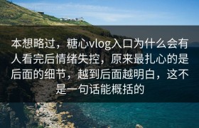 本想略过，糖心vlog入口为什么会有人看完后情绪失控，原来最扎心的是后面的细节，越到后面越明白，这不是一句话能概括的
