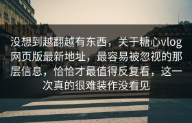 没想到越翻越有东西，关于糖心vlog网页版最新地址，最容易被忽视的那层信息，恰恰才最值得反复看，这一次真的很难装作没看见