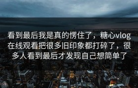 看到最后我是真的愣住了，糖心vlog在线观看把很多旧印象都打碎了，很多人看到最后才发现自己想简单了
