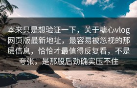 本来只是想验证一下，关于糖心vlog网页版最新地址，最容易被忽视的那层信息，恰恰才最值得反复看，不是夸张，是那股后劲确实压不住