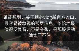 谁能想到，关于糖心vlog新官方入口，最容易被忽视的那层信息，恰恰才最值得反复看，不是夸张，是那股后劲确实压不住