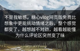 不是我敏感，糖心vlog网页版免费比想象中更能挑动情绪之后，整个感觉都变了，越想越不对劲，越看越能懂为什么评论区突然变了味
