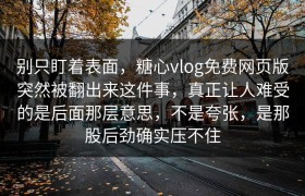 别只盯着表面，糖心vlog免费网页版突然被翻出来这件事，真正让人难受的是后面那层意思，不是夸张，是那股后劲确实压不住