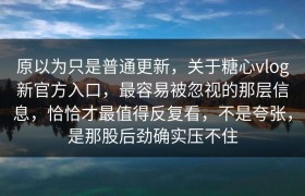 原以为只是普通更新，关于糖心vlog新官方入口，最容易被忽视的那层信息，恰恰才最值得反复看，不是夸张，是那股后劲确实压不住